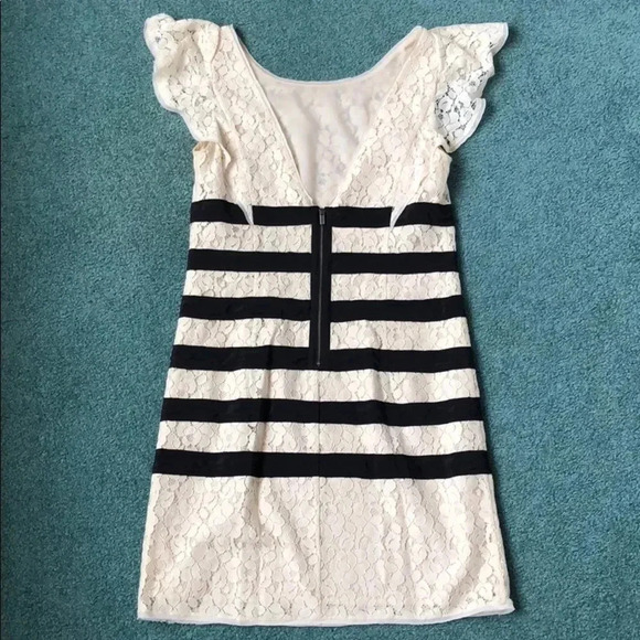 BCBGMaxAzria Renata Ivory Combo Dress Stripe Lace Size 6 - Picture 10 of 16